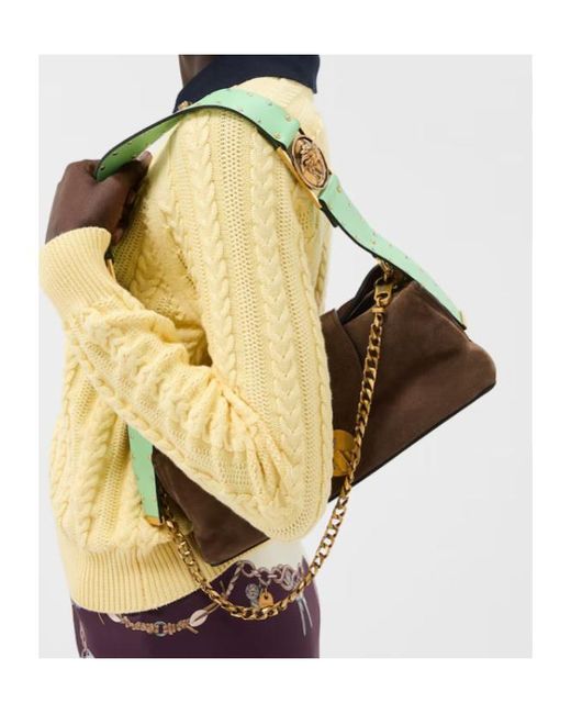 Versace Brown Vivian Embellished Crosta Suede Clutch