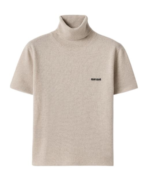 Miu Miu White High-Neck Short-Sleeved Jumper