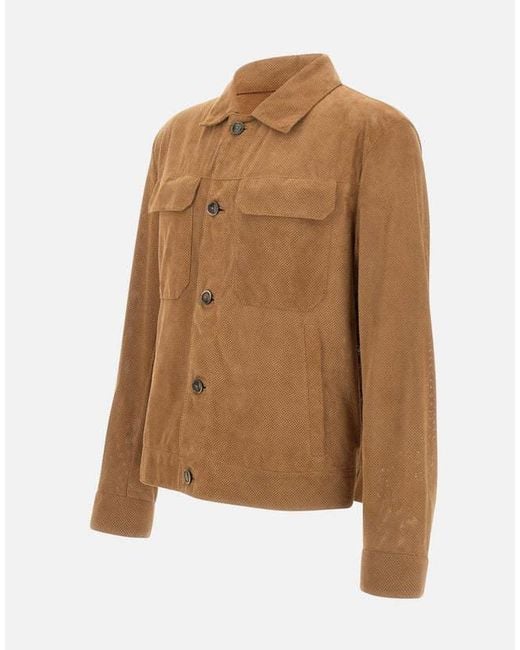 Boss Brown Perforated Button-Up Jacket for men
