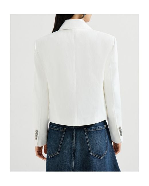 Brunello Cucinelli White Long-Sleeves Blazer