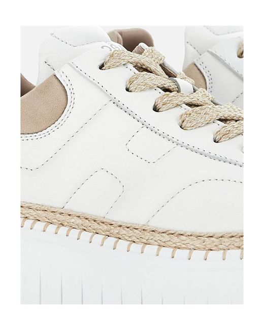 Hogan White H-Stripes Platform Lace-Up Sneakers