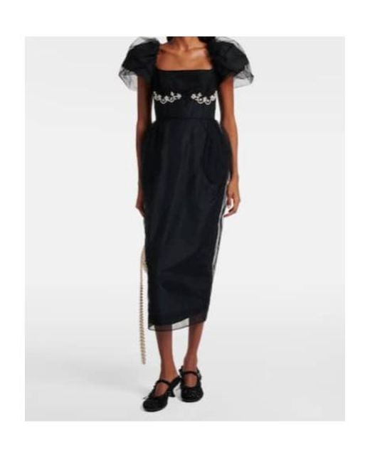 Simone Rocha Black Embroidered Tulle Midi Dress