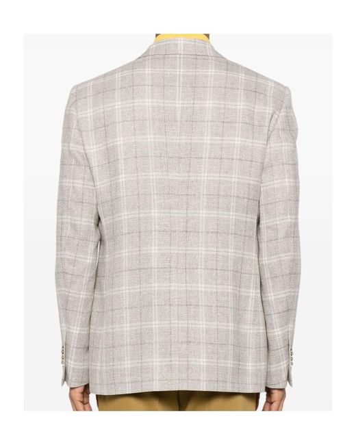 Etro Natural Double-Breasted Checked Blazer for men