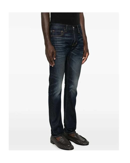 Tom Ford Blue Belt-Loop Logo-Patch Jeans for men