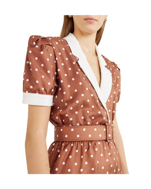 Rodarte Brown Belted Polka-Dot Silk Midi Dress