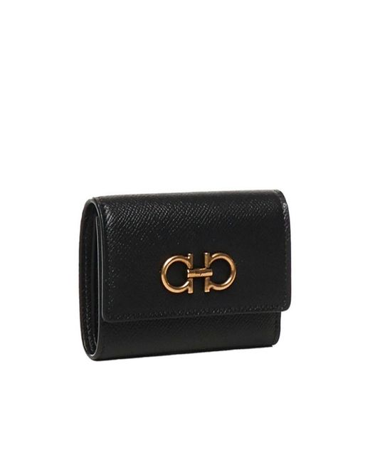 Ferragamo Black Ferragamo Gancini Plaque Tri-Fold Wallet