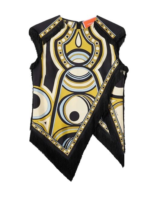 LaDoubleJ Black La Doublej Printed Fringe Scarf Top