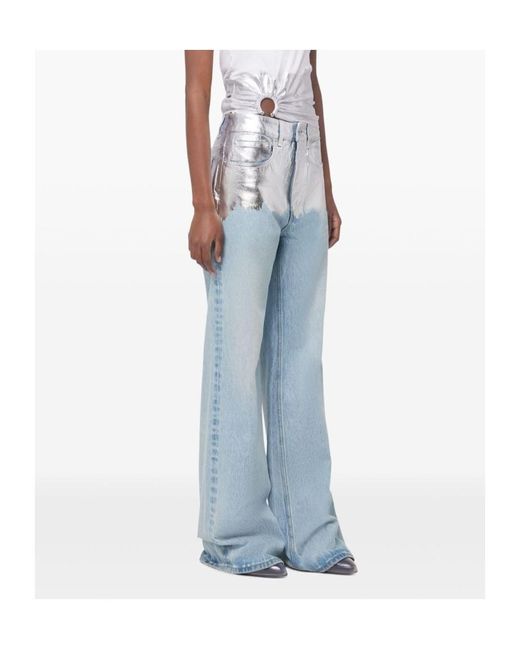 Rabanne Blue Metallic Detailed Straight Leg Jeans