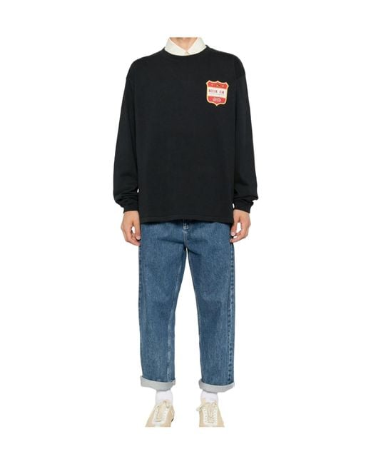 Rhude Black Logo Printed Crewneck Sweatshirt for men