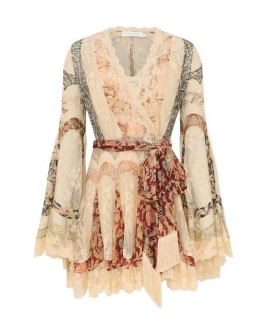 Zimmermann Natural Valiant Panelled Wrap Mini Dress