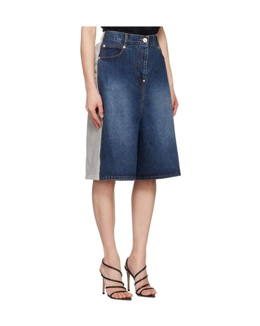 Pushbutton Blue Patchwork Skirt Pants