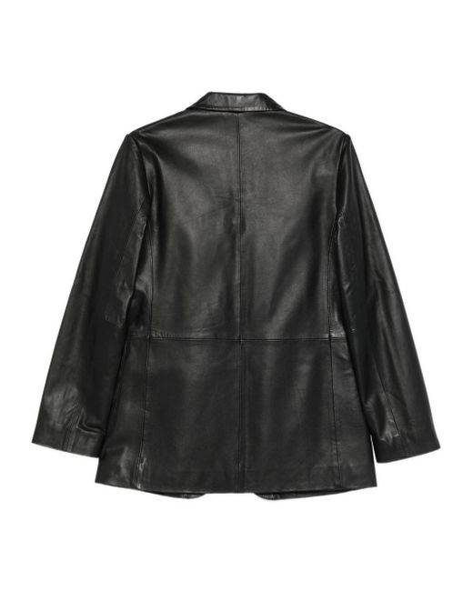 Alysi Black Notched Lapel Leather Jacket