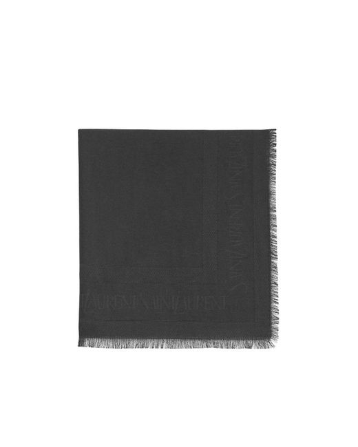 Saint Laurent Black Logo Detailed Frayed Edge Scarf for men