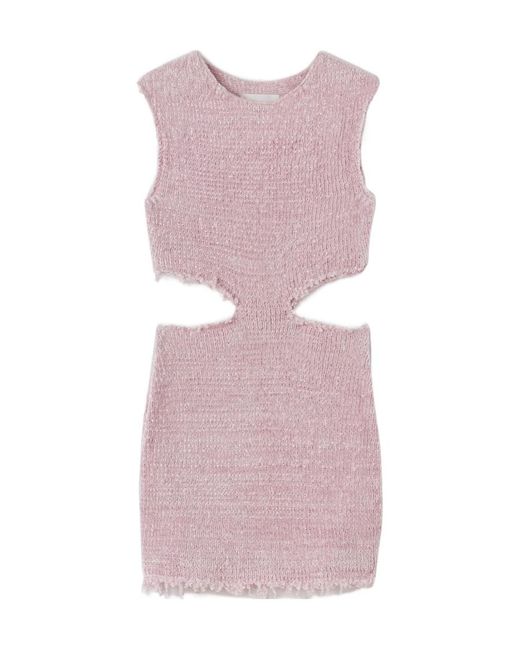Jil Sander Purple Cut Out Detailed Frayed Knitted Mini Dress