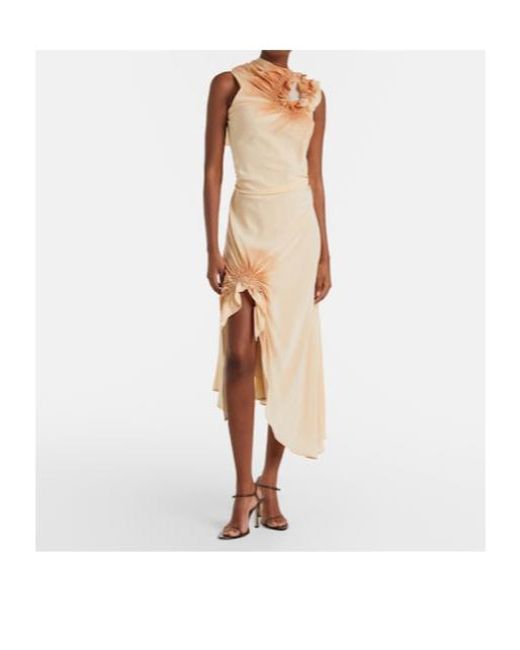 Victoria Beckham Natural Asymmetric Smocked Silk Cocktail Dress