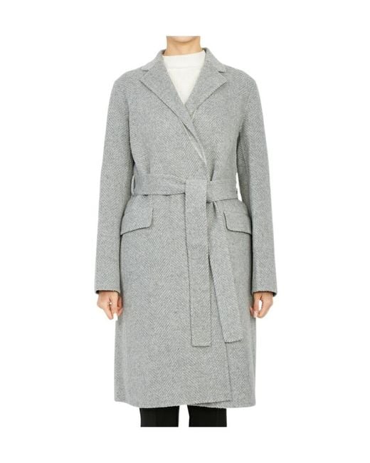 Theory Gray Belted Wool Coat