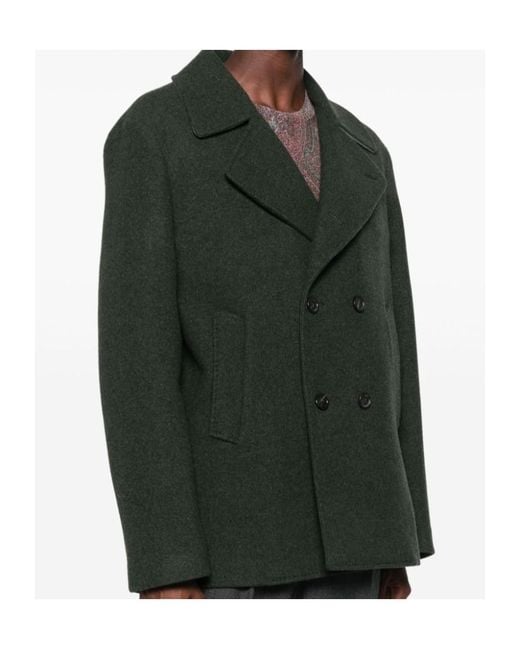 Etro Green Double-Breasted Peacoat for men