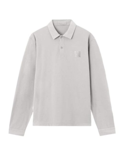 Stone Island White Slim-Fit Long-Sleeve Polo With Tonal Compass Patch for men