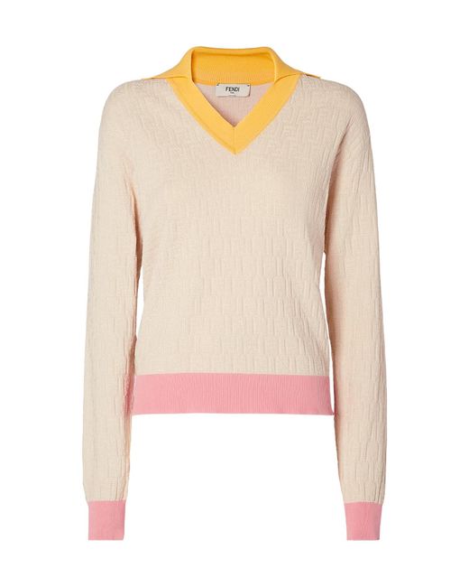 Fendi Natural Logo Detailed V-Neck Jumper
