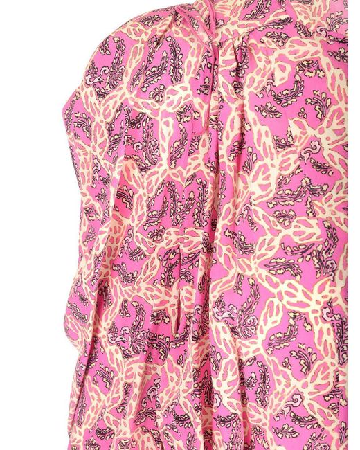 Isabel Marant Pink Floral Printed Long Puff-Sleeved Blouse