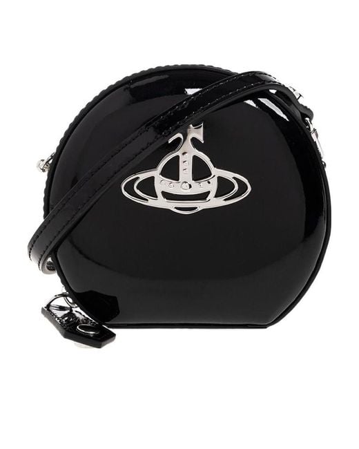 Vivienne Westwood Black Orb-Plaque Leather Satchel Bag