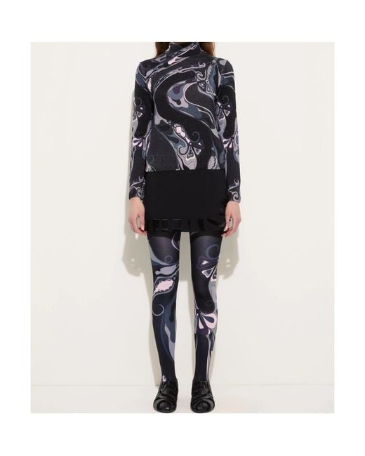 Emilio Pucci Black Pucci Printed Turtleneck Knitwear