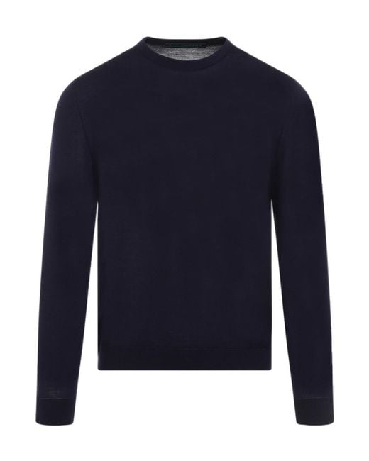 Kiton Blue Knitted Crewneck Pullover for men