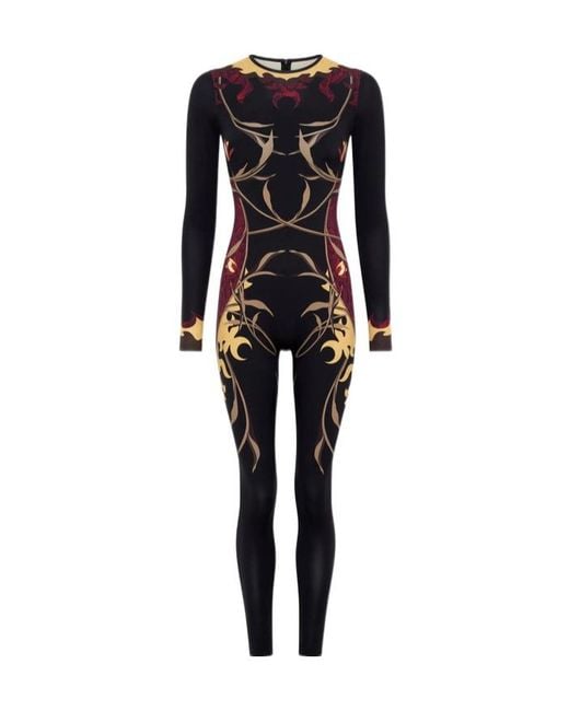 MARINE SERRE Black Floral Printed Stretched Jumpsuit