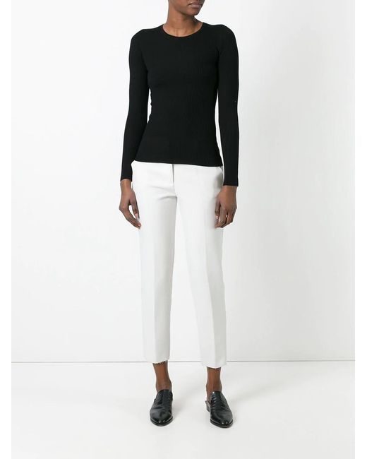 Theory Black Ribbed-Knit Slim-Fit Crewneck Jumper