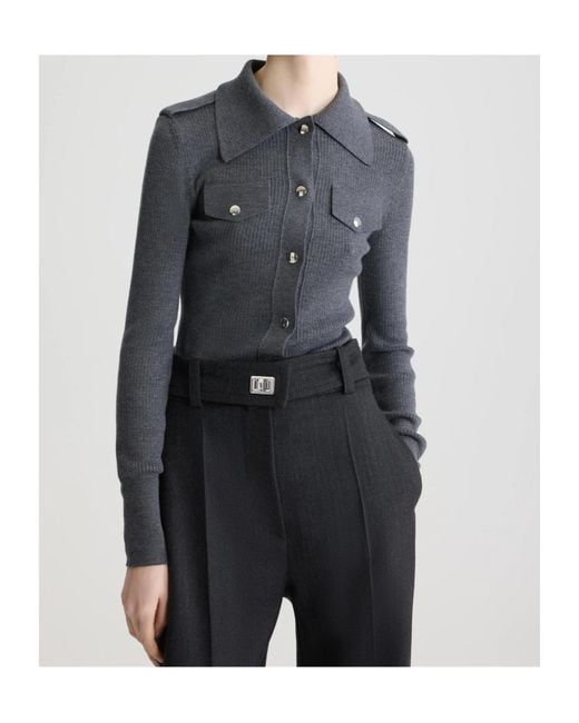 Patou Gray Ribbed Collared Cardigan