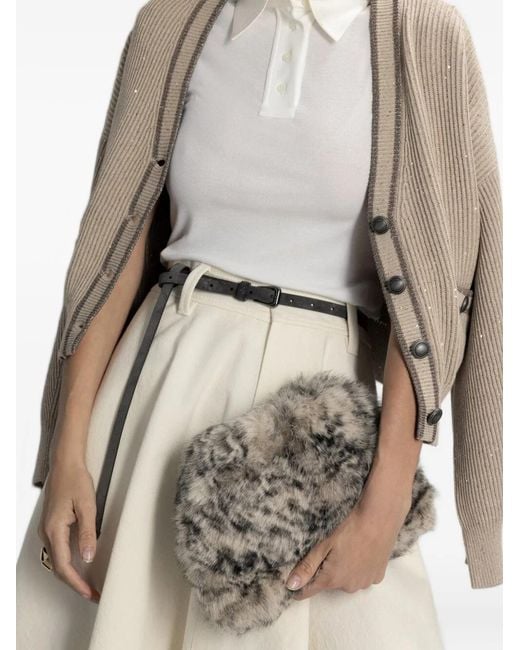 Brunello Cucinelli Natural Sequin-Embellished Ribbed Cardigan