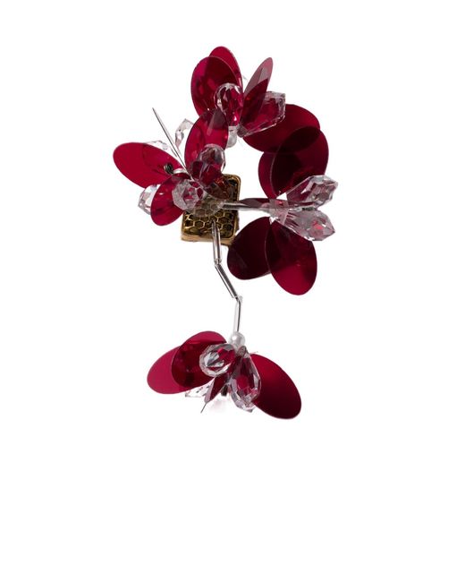 Miu Miu Red Single Metal Earring With Pearl And Crystals