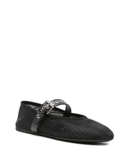 Miu Miu Black Logo-Embroidered Ballerines