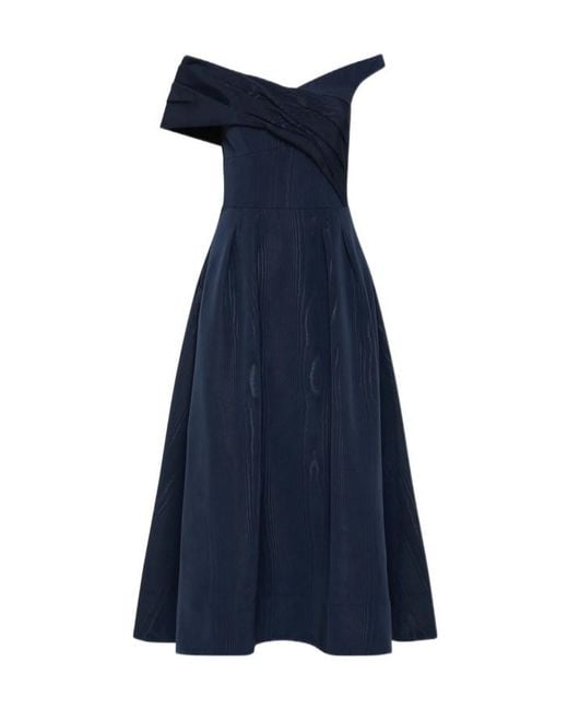 Rebecca Vallance Blue Pleated Off-Shoulder Midi Dress