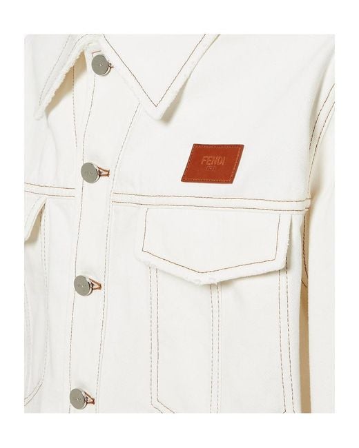 Fendi White Logo Patch Oversized Jeans Jacket for men