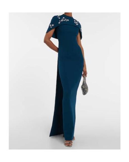 Safiyaa Blue Embellished Crepe Gown