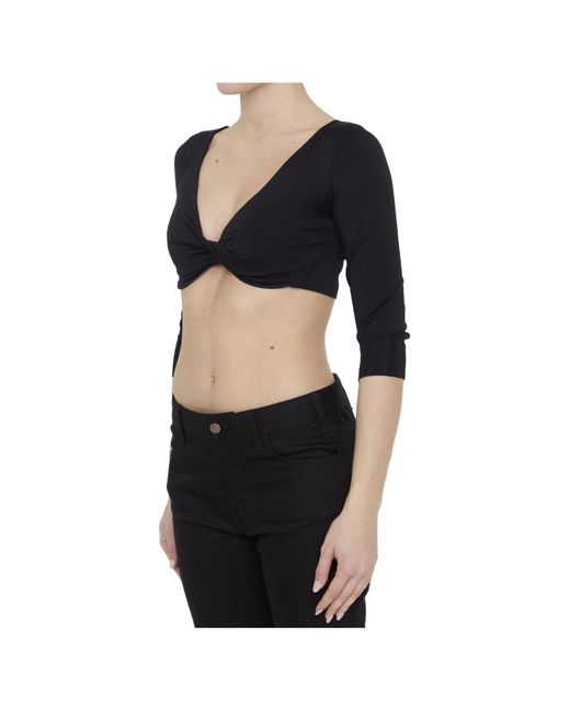 Céline Black Draped Crop Top