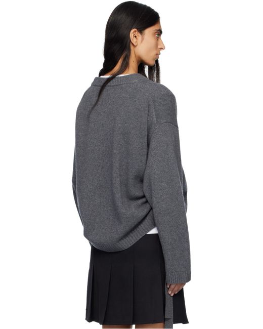 Ganni Gray Logo Patch Oversized Jumper