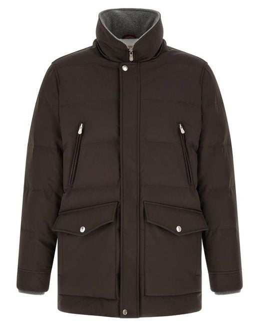 Brunello Cucinelli Black Quilted Hooded Parka for men
