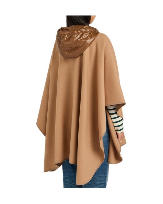 Moncler Brown Hooded Belted Wool-Blend Cape Coat