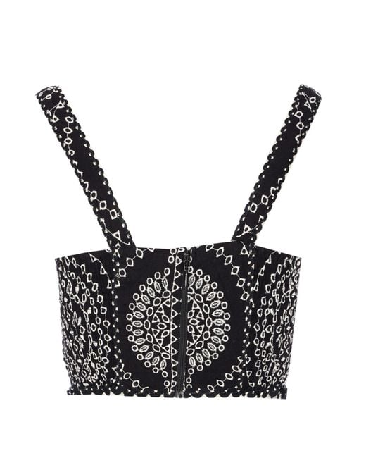 Charo Ruiz Black Goldie Scalloped-Hem Embroidered Crop Top