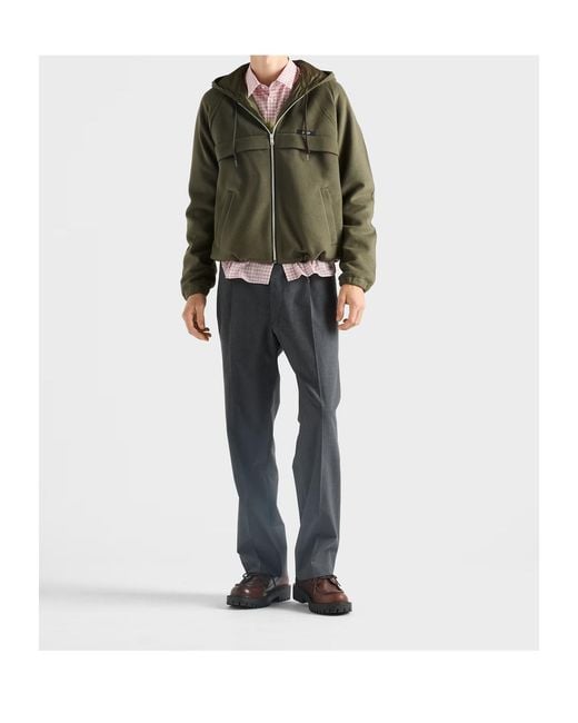 Prada Green Hooded Technical Fabric Blouson Jacket for men