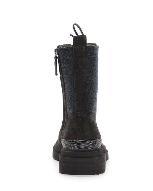 Brunello Cucinelli Black Lace-Up Combat Boots