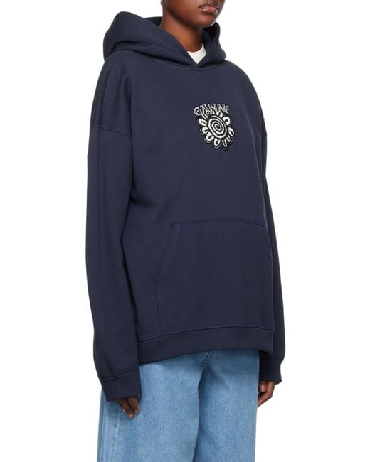 Ganni Blue Oversized Isoli Flower Hoodie