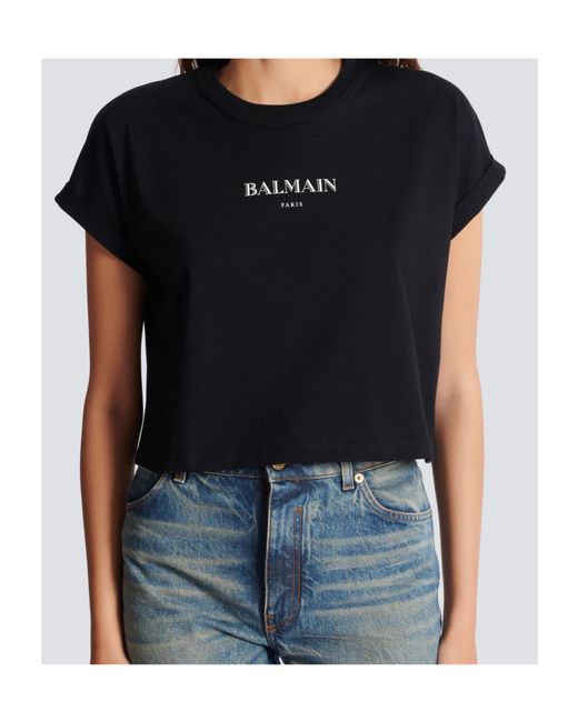 Balmain Black Logo Printed Cropped T-Shirt