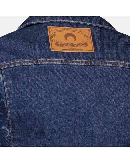 MARINE SERRE Blue Moon Printed Cropped Denim Jacket