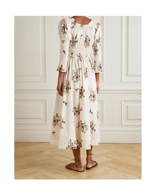 Doen Natural Kaira Shirred Floral-Print Dress