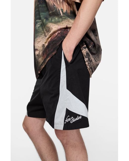 Acne Black Contrast Panel Shorts for men