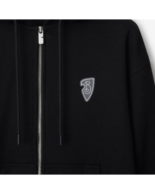 Burberry Black Ekd Motif Zip-Up Drawstring Hoodie for men