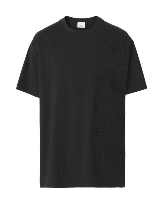 Burberry Black Logo Embossed Cotton T-Shirt for men